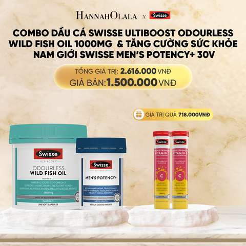  DEAL 8: COMBO DẦU CÁ SWISSE ULTIBOOST ODOURLESS WILD FISH OIL 1000MG & TĂNG CƯỜNG SỨC KHỎE NAM GIỚI SWISSE MEN’S POTENCY+ 30V 
