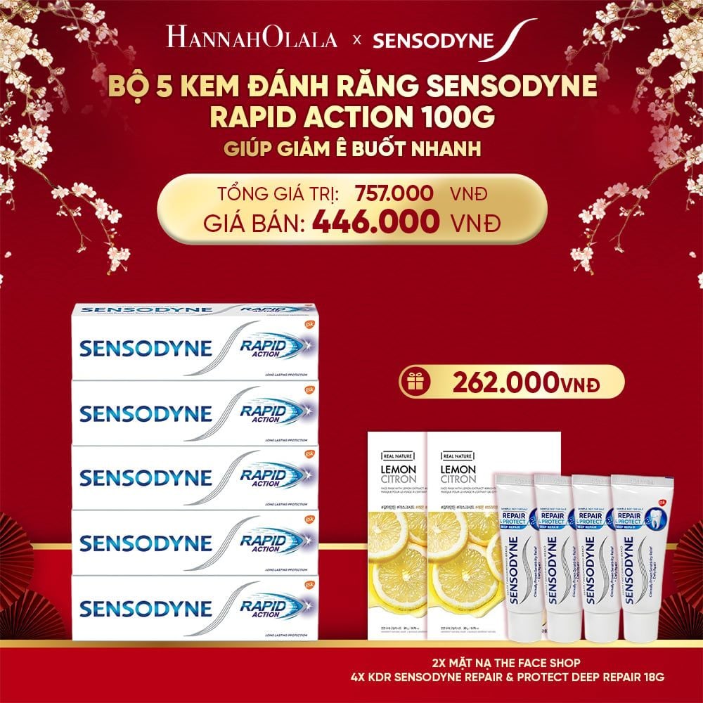  DEAL 8: BỘ 5 KEM ĐÁNH RĂNG SENSODYNE RAPID ACTION 100G GIÚP GIẢM Ê BUỐT NHANH 