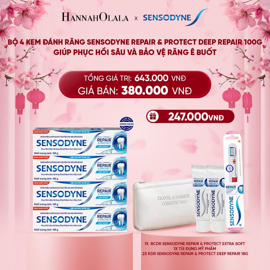  DEAL 8: BỘ 4 KEM ĐÁNH RĂNG SENSODYNE REPAIR & PROTECT DEEP REPAIR 100G GIÚP PHỤC HỒI SÂU VÀ BẢO VỆ RĂNG Ê BUỐT 