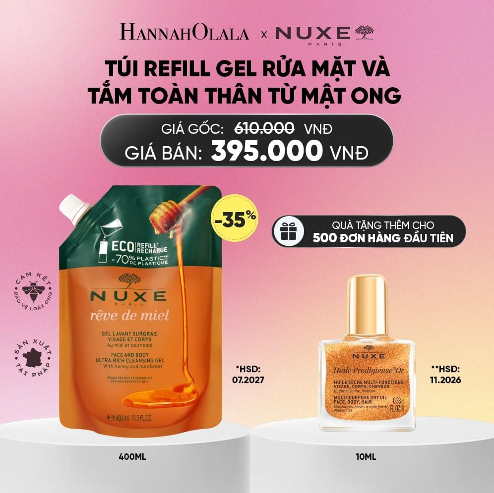  TÚI REFILL GEL RỬA MẶT VÀ TẮM TOÀN THÂN TỪ MẬT ONG NUXE REVE DE MIEL 400ML_A889 