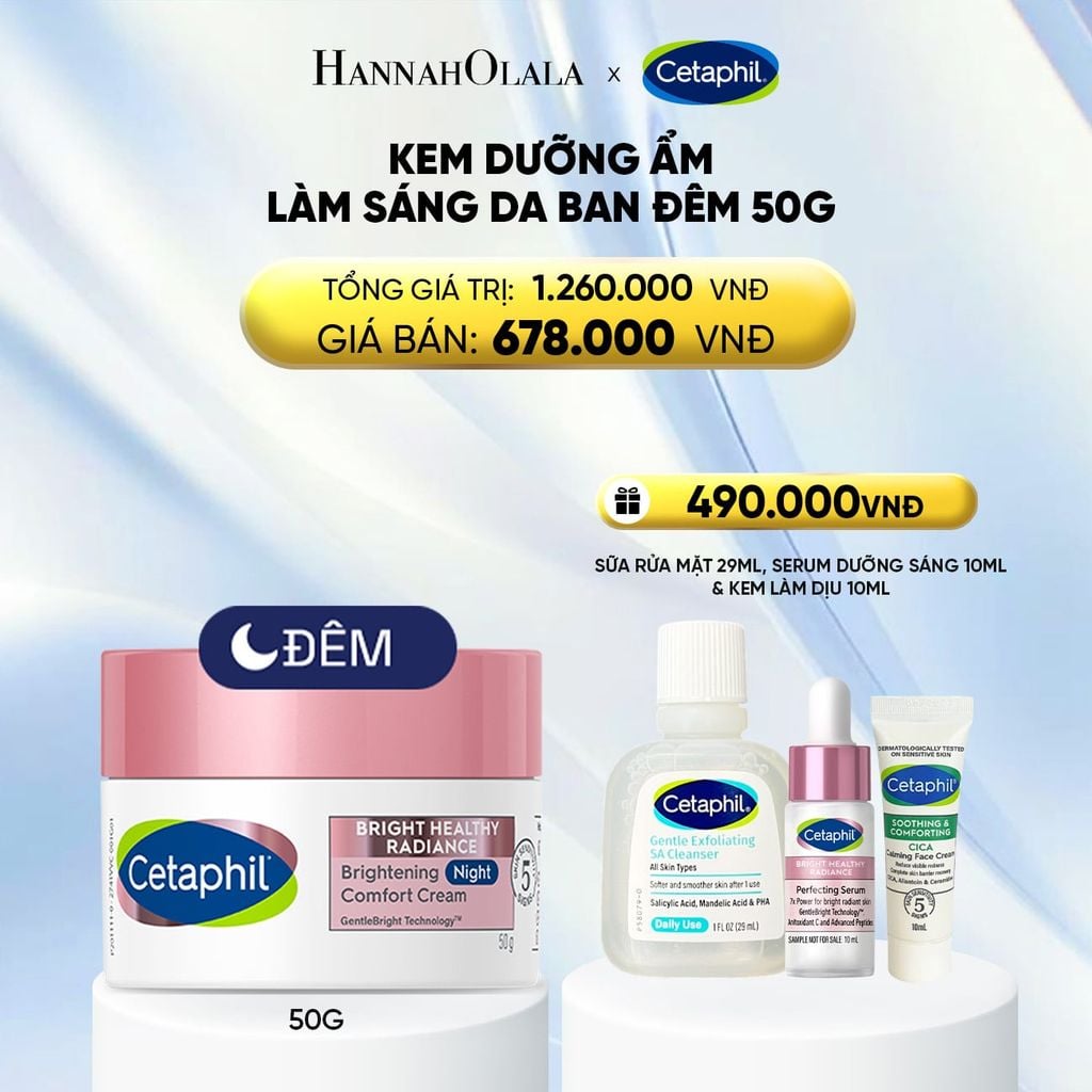  KEM DƯỠNG ẨM SÁNG DA BAN ĐÊM DỊU LÀNH CHO DA NHẠY CẢM CETAPHIL BRIGHT HEALTHY RADIANCE NIGHT CREAM 50G - DEAL 8: 