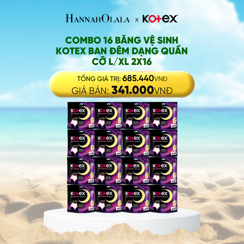 DEAL 8: COMBO 16 BĂNG VỆ SINH KOTEX BAN ĐÊM DẠNG QUẦN CỠ L/XL 2X16 