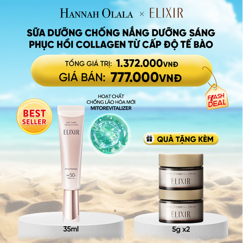  DEAL 8: [THẾ HỆ MỚI] KEM CHỐNG NẮNG DẠNG SỮA DƯỠNG SÁNG PHỤC HỒI COLLAGEN TỪ CẤP ĐỘ TẾ BÀO ELIXIR DAY CARE REVOLUTION SPF50+ 35ML 
