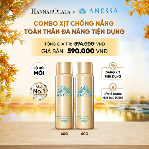  COMBO XỊT CHỐNG NẮNG DƯỠNG DA ĐA NĂNG TIỆN DỤNG BẢO VỆ HOÀN HẢO ANESSA GOLD SPRAY SPF50+ PA++++ 60GX2 - DEAL8 - E101 