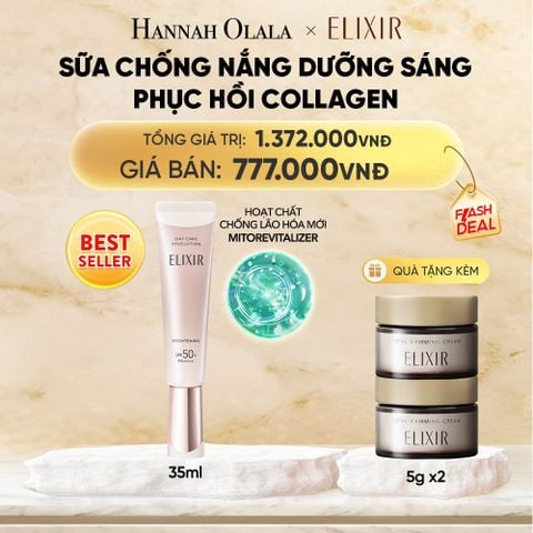  [THẾ HỆ MỚI] KEM CHỐNG NẮNG DẠNG SỮA DƯỠNG SÁNG PHỤC HỒI COLLAGEN TỪ CẤP ĐỘ TẾ BÀO ELIXIR DAY CARE REVOLUTION SPF50+ 35ML - DEAL 8 