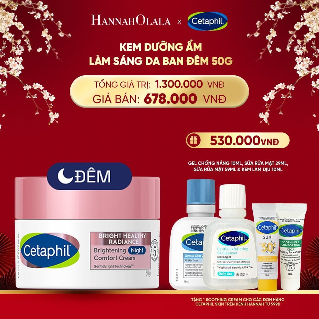  DEAL 8: KEM DƯỠNG ẨM SÁNG DA BAN ĐÊM DỊU LÀNH CHO DA NHẠY CẢM CETAPHIL BRIGHT HEALTHY RADIANCE NIGHT CREAM 50G 