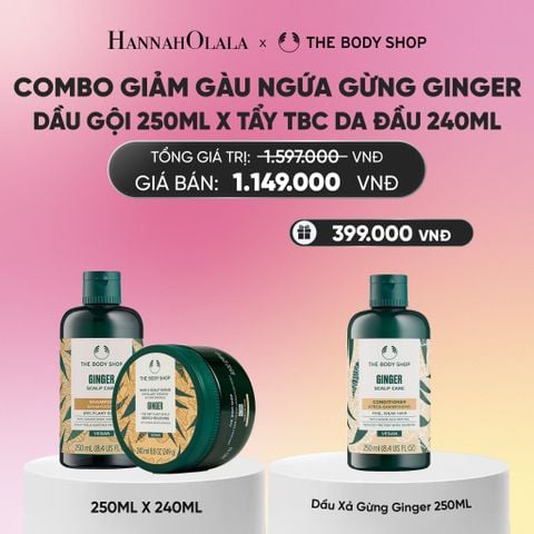  COMBO CHĂM TÓC DÀY PHỒNG TỰ NHIÊN, SẠCH GÀU NGỨA GINGER - TẨY TẾ BÀO CHẾT DA ĐẦU 240ML & DẦU GỘI 250ML 