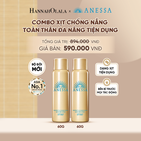  COMBO XỊT CHỐNG NẮNG DƯỠNG DA ĐA NĂNG TIỆN DỤNG BẢO VỆ HOÀN HẢO ANESSA GOLD SPRAY SPF50+ PA++++ 60GX2 - DEAL 08 - A1250 