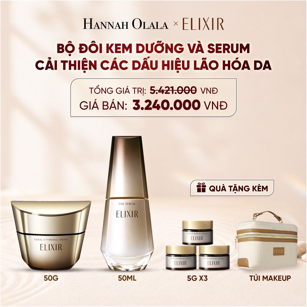  COMBO SERUM KÍCH HOẠT TRẺ HÓA LÀN DA EIS THE SERUM AA 50ML & KEM DƯỠNG CẢI THIỆN CHẢY XỆ NGĂN NGỪA LÃO HÓA ELIXIR TOTAL V FIRMING CREAM 50G - DEAL 13 