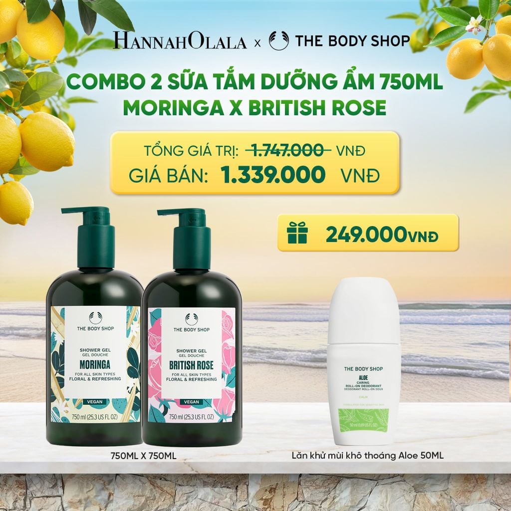  COMBO 2 SỮA TẮM THIÊN NHIÊN DƯỠNG ẨM NGÁT HƯƠNG 750ML - MORINGA X BRITISH ROSE - A488 