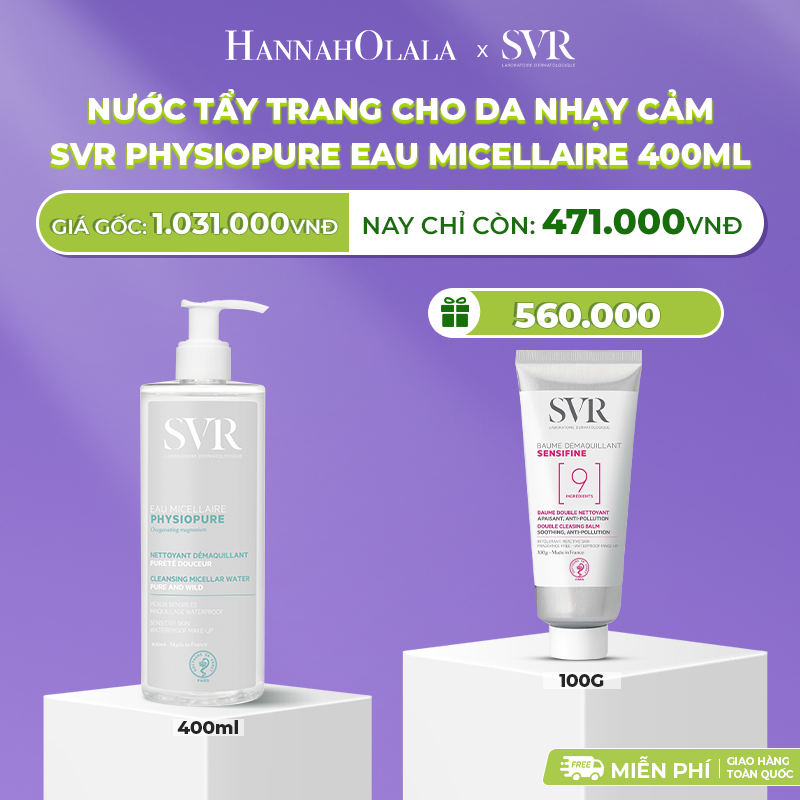 E11: deal 08: nước tẩy trang cho da nhạy cảm svr physiopure eau micellaire 400ml