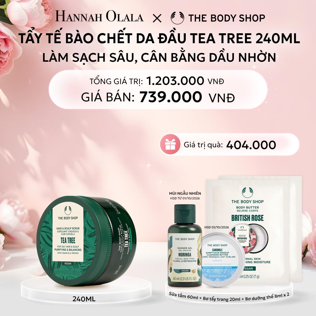  E956: DEAL 8: TẨY TẾ BÀO CHẾT LÀM SẠCH & CÂN BẰNG DA ĐẦU NHỜN TEA TREE HAIR SCRUB 240ML 