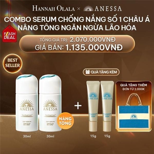  DEAL 8: [FLASHSALE] COMBO SERUM CHỐNG NẮNG DƯỠNG DA NÂNG TÔNG NGĂN NGỪA LÃO HÓA ANESSA DAY SERUM SPF50+ PA++++ 30MLX2 