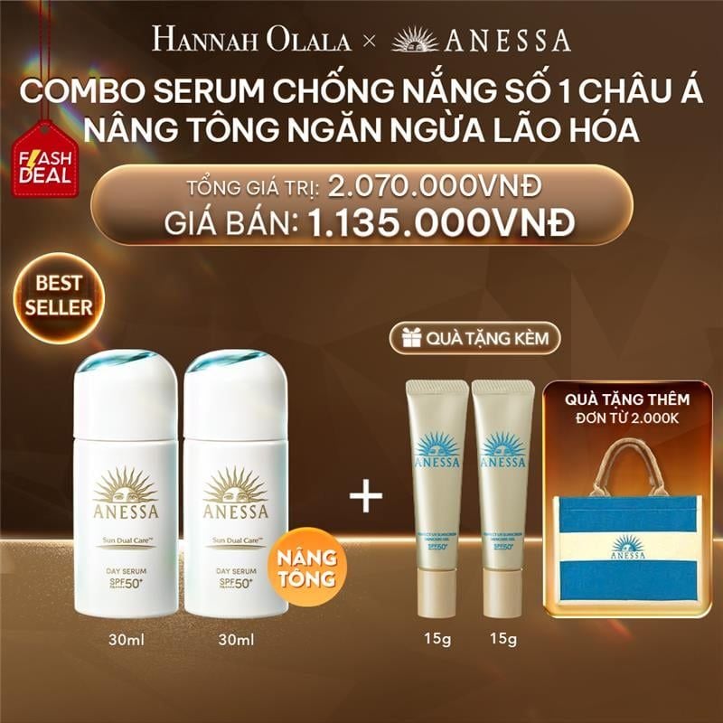  DEAL 8: [FLASHSALE] COMBO SERUM CHỐNG NẮNG DƯỠNG DA NÂNG TÔNG NGĂN NGỪA LÃO HÓA ANESSA DAY SERUM SPF50+ PA++++ 30MLX2 