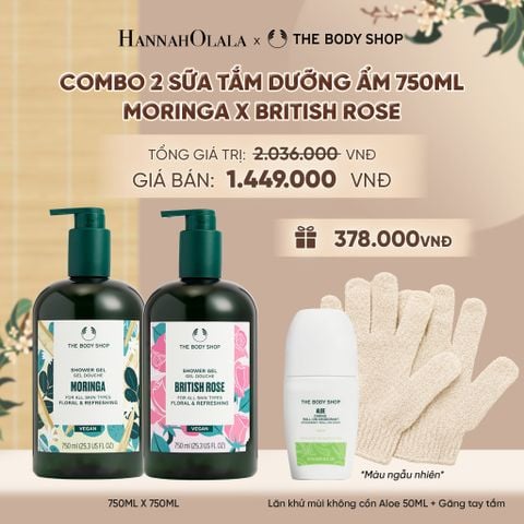  COMBO 2 SỮA TẮM THIÊN NHIÊN DƯỠNG ẨM NGÁT HƯƠNG 750ML - MORINGA X BRITISH ROSE - A2306 