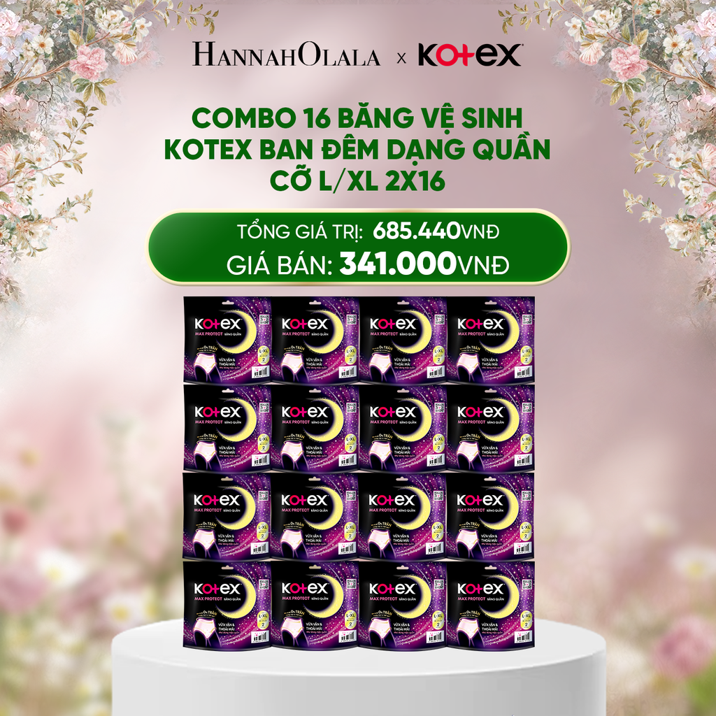  E998_DEAL 8: COMBO 16 BĂNG VỆ SINH KOTEX BAN ĐÊM DẠNG QUẦN CỠ L/XL 2X16 