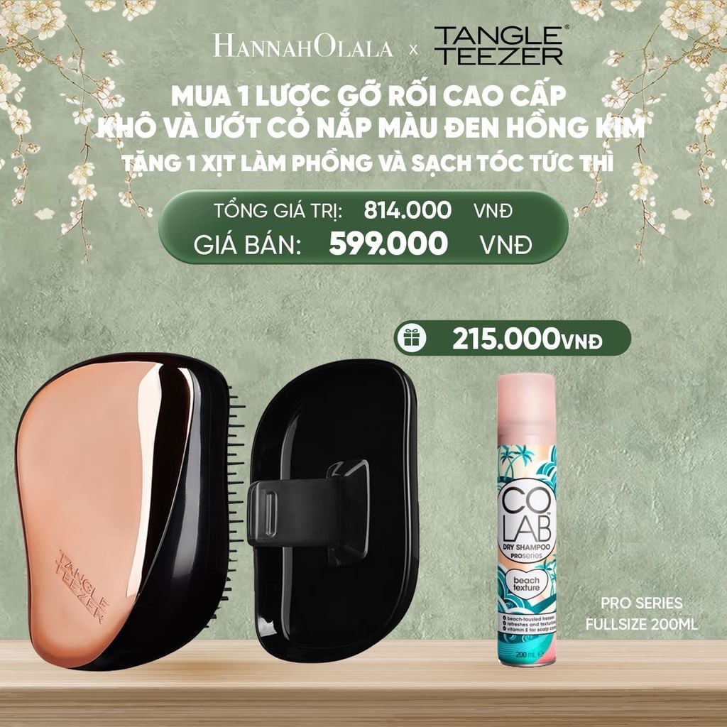  DEAL 8: [MUA 1 TẶNG 1] LƯỢC GỠ RỐI CÓ NẮP ĐẬY TIỆN DỤNG MÀU ĐEN HỒNG ÁNH KIM TẶNG 1 DẦU GỘI KHÔ LÀM PHỒNG X2 VÀ SẠCH TÓC TỨC THÌ 