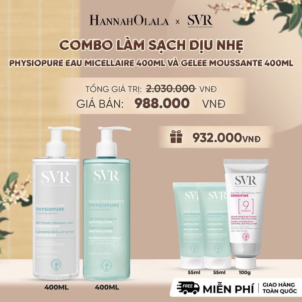  COMBO LÀM SẠCH DỊU NHẸ NƯỚC TẨY TRANG PHYSIOPURE EAU MICELLAIRE 400ML VÀ GEL RỬA MẶT GELEE MOUSSANTE 400ML - DEAL 8 - A2021 