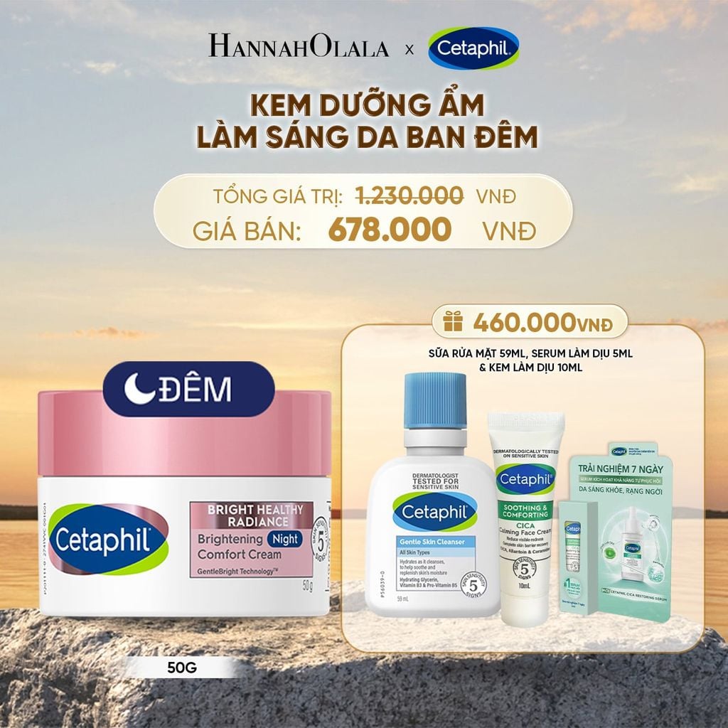  KEM DƯỠNG ẨM SÁNG DA BAN ĐÊM DỊU LÀNH CHO DA NHẠY CẢM CETAPHIL BRIGHT HEALTHY RADIANCE NIGHT CREAM 50G DEAL 8: - B586 