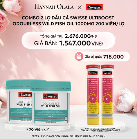  E830: DEAL 8: COMBO 2 LỌ DẦU CÁ SWISSE ULTIBOOST ODOURLESS WILD FISH OIL 1000MG 200 VIÊN/LỌ 