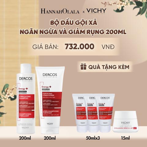  BỘ ĐỘI GỘI & XẢ TĂNG CƯỜNG DƯỠNG TÓC CHẮC KHOẺ, GIẢM GÃY RỤNG VICHY DERCOS ENERGY+ 200ML - A959 