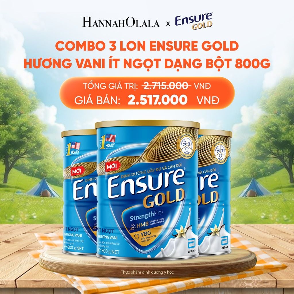  COMBO 3 LON ENSURE GOLD HƯƠNG VANI ÍT NGỌT DẠNG BỘT 800G DEAL 8: 