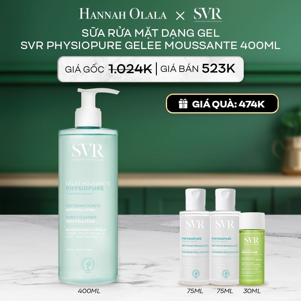  A102_DEAL 08: SỮA RỬA MẶT DẠNG GEL CHO DA NHẠY CẢM SVR PHYSIOPURE GELEE MOUSSANTE 400ML 
