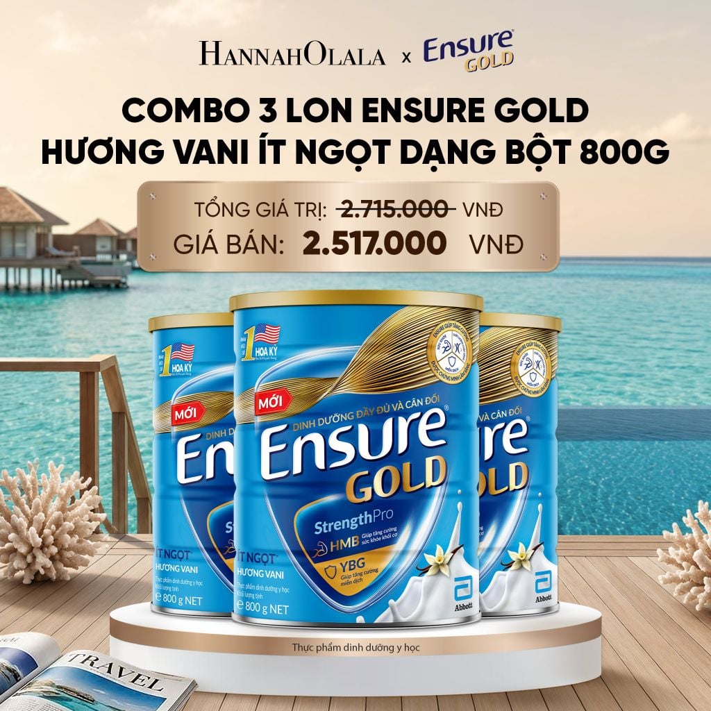  COMBO 3 LON ENSURE GOLD HƯƠNG VANI ÍT NGỌT DẠNG BỘT 800G DEAL :_ D2057 