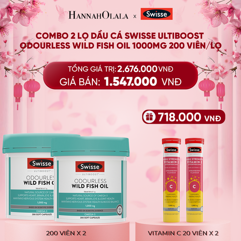  DEAL 8: COMBO 2 LỌ DẦU CÁ SWISSE ULTIBOOST ODOURLESS WILD FISH OIL 1000MG 200 VIÊN/LỌ 