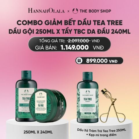  COMBO LÀM SẠCH TÓC BẾT & CÂN BẰNG DA ĐẦU NHỜN TEA TREE - TẨY TẾ BÀO CHẾT DA ĐẦU 240ML & DẦU GỘI 250ML_ A361 