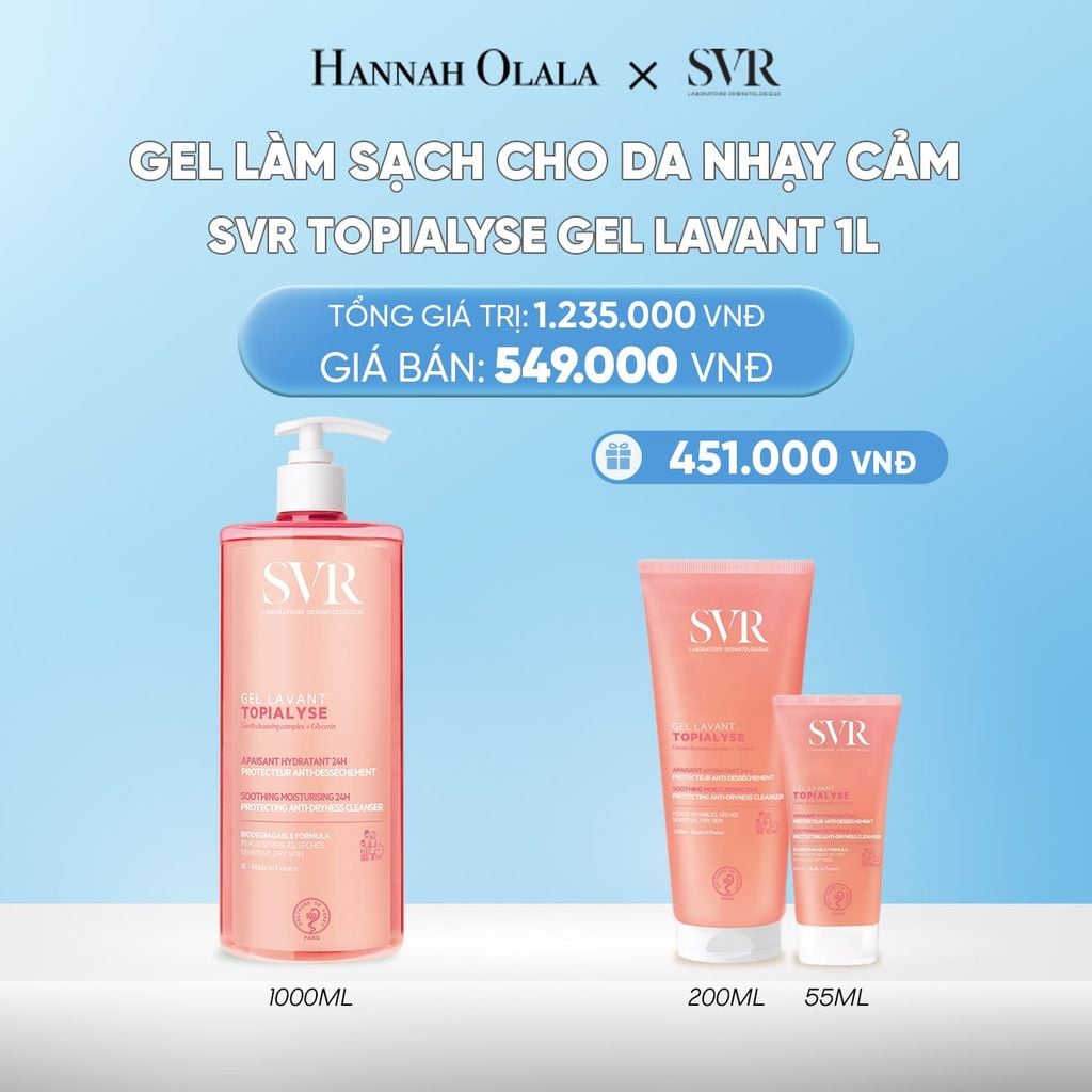 DEAL 09.1: GEL LÀM SẠCH CHO DA NHẠY CẢM, DA KHÔ VÀ VIÊM DA CƠ ĐỊA SVR TOPIALYSE GEL LAVANT 1L 