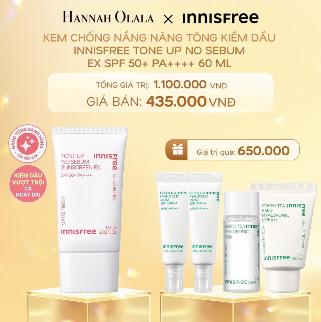  DEAL 9: KEM CHỐNG NẮNG NÂNG TÔNG KIỀM DẦU INNISFREE TONE UP NO SEBUM EX SPF 50+ PA++++ 60 ML 