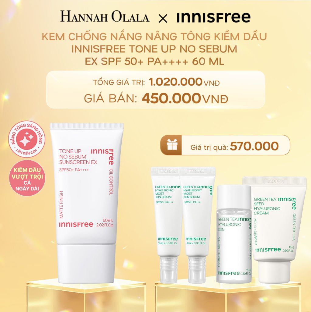  DEAL 9: KEM CHỐNG NẮNG NÂNG TÔNG KIỀM DẦU INNISFREE TONE UP NO SEBUM EX SPF 50+ PA++++ 60 ML 