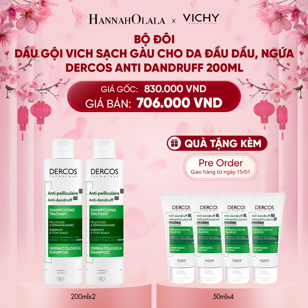  A47_[GIAO HÀNG 15.01] DEAL 9 BỘ ĐÔI DẦU GỘI VICHY SẠCH GÀU CHO DA ĐẦU DẦU, NGỨA DERCOS ANTI DANDRUFF 200ML 