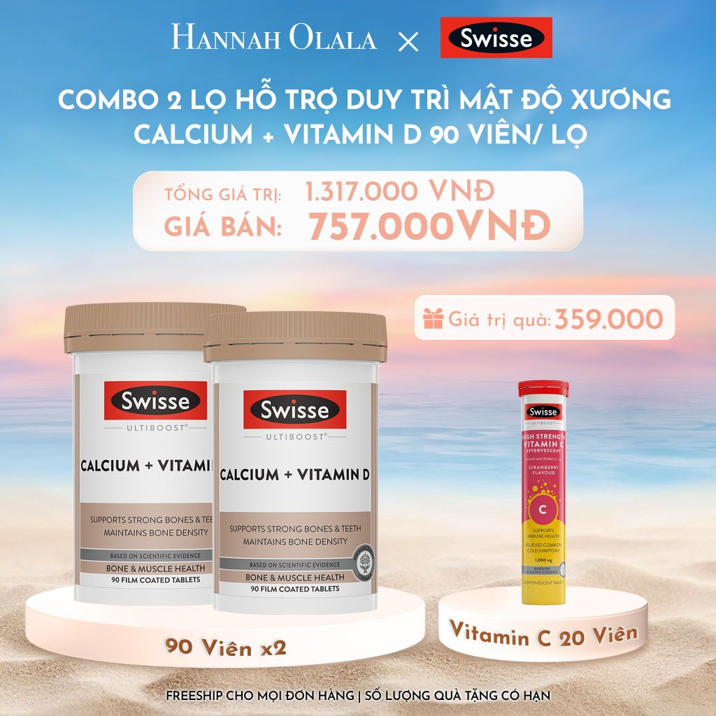  C904_DEAL 9: COMBO 2 LỌ HỖ TRỢ DUY TRÌ MẬT ĐỘ XƯƠNG SWISSE ULTIBOOST CALCIUM + VITAMIN D 90 VIÊN/ LỌ 