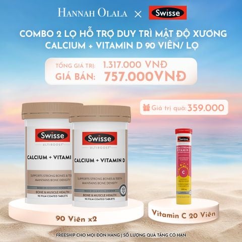  C904_DEAL 9: COMBO 2 LỌ HỖ TRỢ DUY TRÌ MẬT ĐỘ XƯƠNG SWISSE ULTIBOOST CALCIUM + VITAMIN D 90 VIÊN/ LỌ 