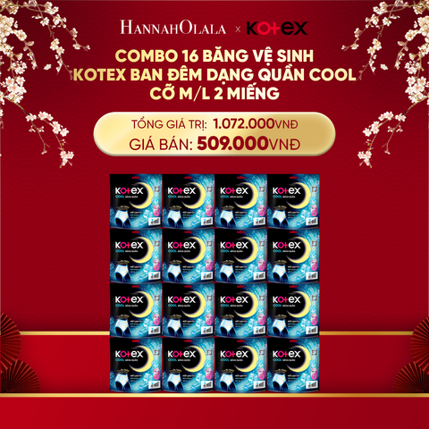  DEAL 9: COMBO 16 BĂNG VỆ SINH KOTEX BAN ĐÊM DẠNG QUẦN COOL CỠ M/L 2 MIẾNG 