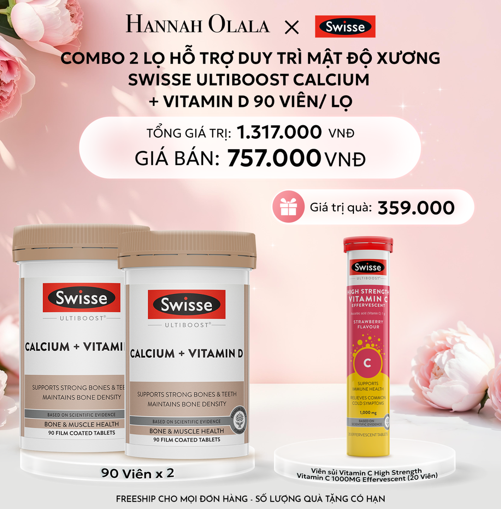  E831: DEAL 9: COMBO 2 LỌ HỖ TRỢ DUY TRÌ MẬT ĐỘ XƯƠNG SWISSE ULTIBOOST CALCIUM + VITAMIN D 90 VIÊN/ LỌ 