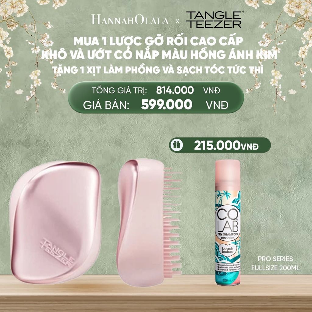  DEAL 9: [MUA 1 TẶNG 1] LƯỢC GỠ RỐI CÓ NẮP ĐẬY TIẸN DỤNG MÀU HỒNG ÁNH KIM TẶNG 1 DẦU GỘI KHÔ LÀM PHỒNG X2 VÀ SẠCH TÓC TỨC THÌ 