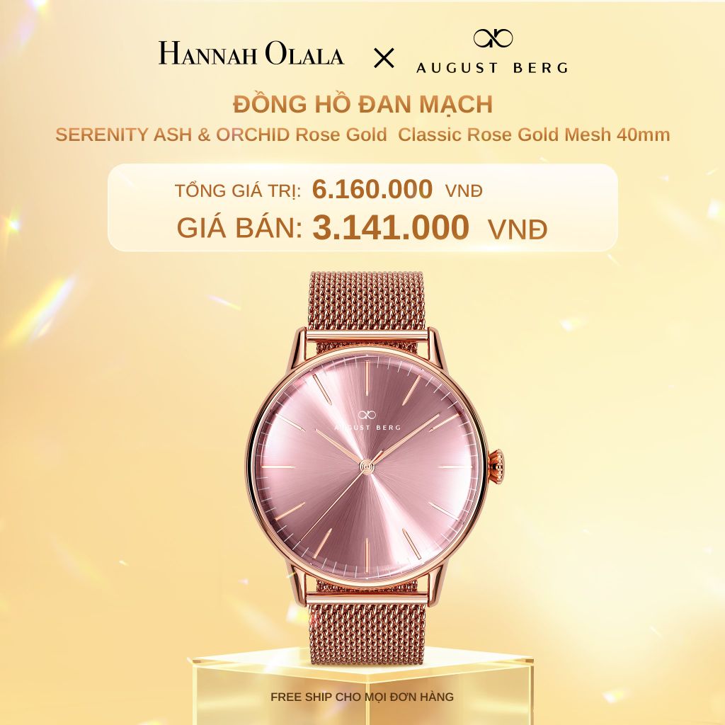  C752_DEAL 9: ĐỒNG HỒ ĐAN MẠCH AUGUST BERG SERENITY - MẶT ASH & ORCHID VÀNG HỒNG 40MM, DÂY MESH 