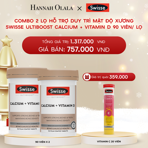  DEAL 9: COMBO 2 LỌ HỖ TRỢ DUY TRÌ MẬT ĐỘ XƯƠNG SWISSE ULTIBOOST CALCIUM + VITAMIN D 90 VIÊN/ LỌ 