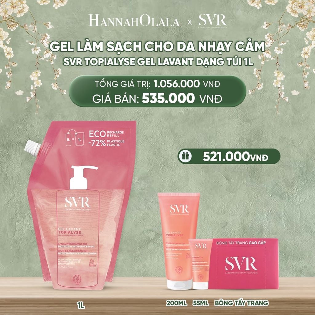  DEAL 09: GEL LÀM SẠCH CHO DA NHẠY CẢM, DA KHÔ VÀ VIÊM DA CƠ ĐỊA SVR TOPIALYSE GEL LAVANT DẠNG TÚI 1L 