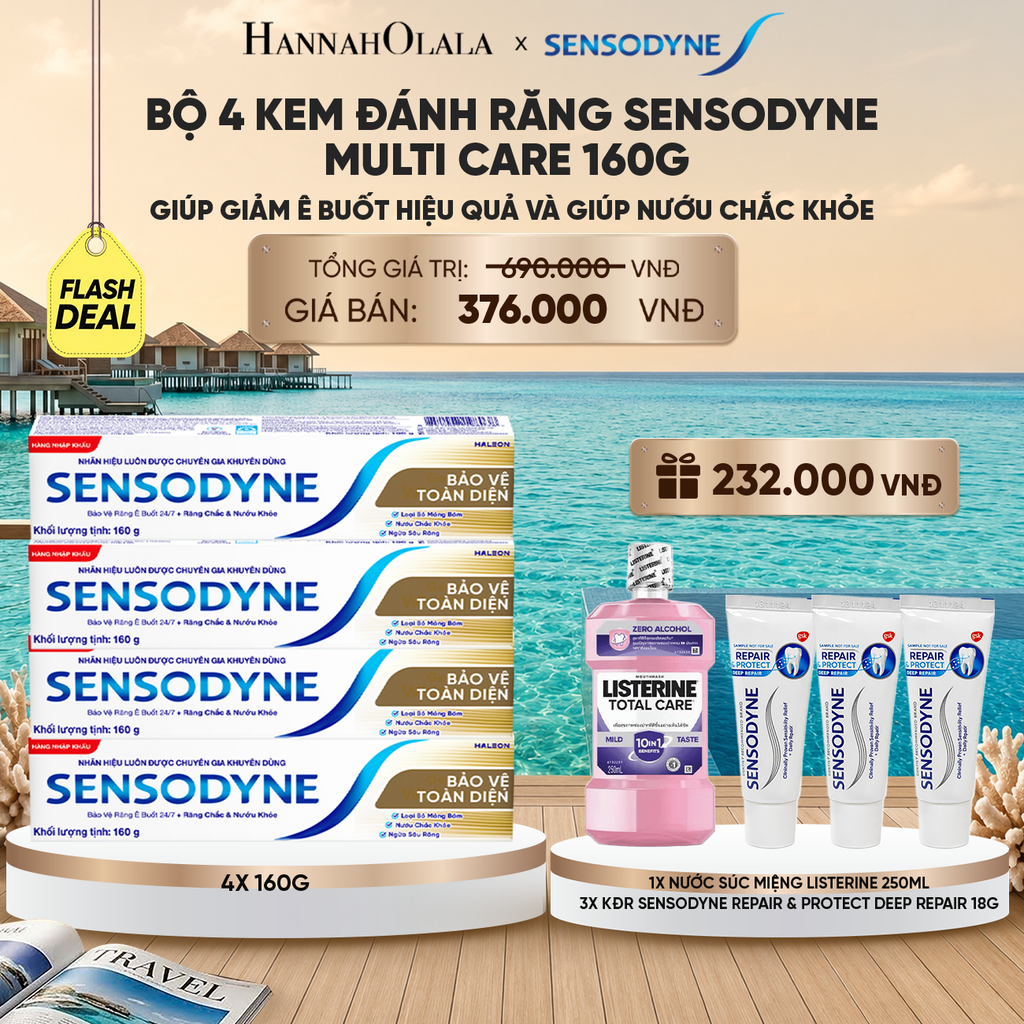  BỘ 4 KEM ĐÁNH RĂNG SENSODYNE MULTI CARE 160G GIÚP GIẢM Ê BUỐT HIỆU QUẢ VÀ GIÚP NƯỚU CHẮC KHỎE - FLASH DEAL 