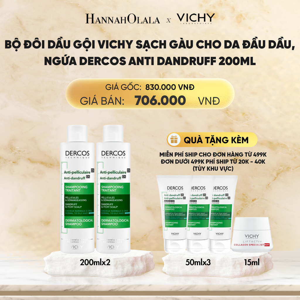  DEAL 9 BỘ ĐÔI DẦU GỘI VICHY SẠCH GÀU CHO DA ĐẦU DẦU, NGỨA DERCOS ANTI DANDRUFF 200ML 