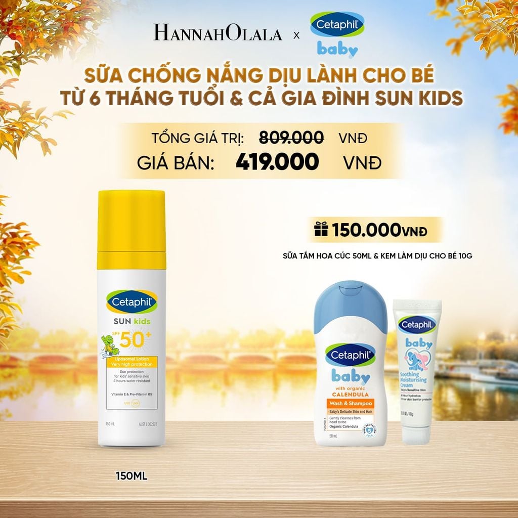  SỮA CHỐNG NẮNG DỊU LÀNH CHO LÀN DA NHẠY CẢM CỦA BÉ CETAPHIL BABY SUN KIDS 150ML DEAL 9: - E1756 