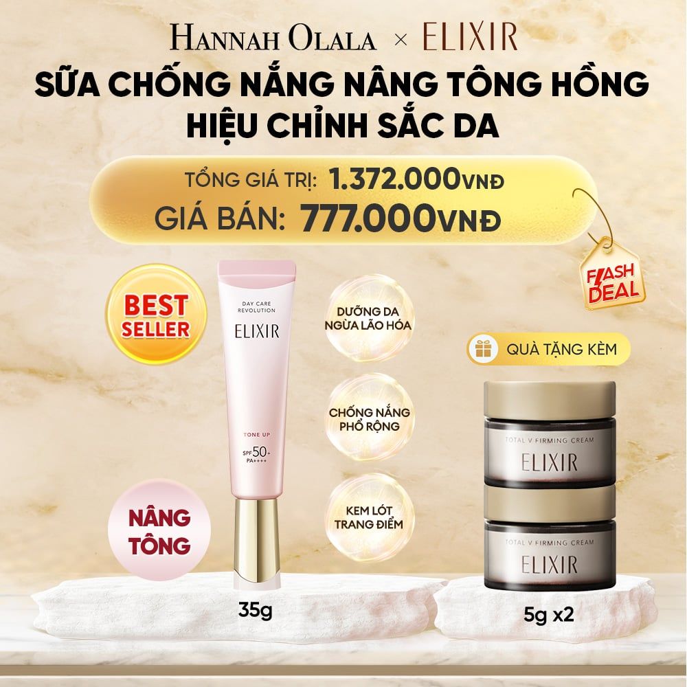  [ SẮC HỒNG BABY ] KEM CHỐNG NẮNG DẠNG SỮA NÂNG TÔNG CHO DA XỈN MÀU ELIXIR DAY CARE REVOLUTION TONE UP PINK+35G - DEAL 9 