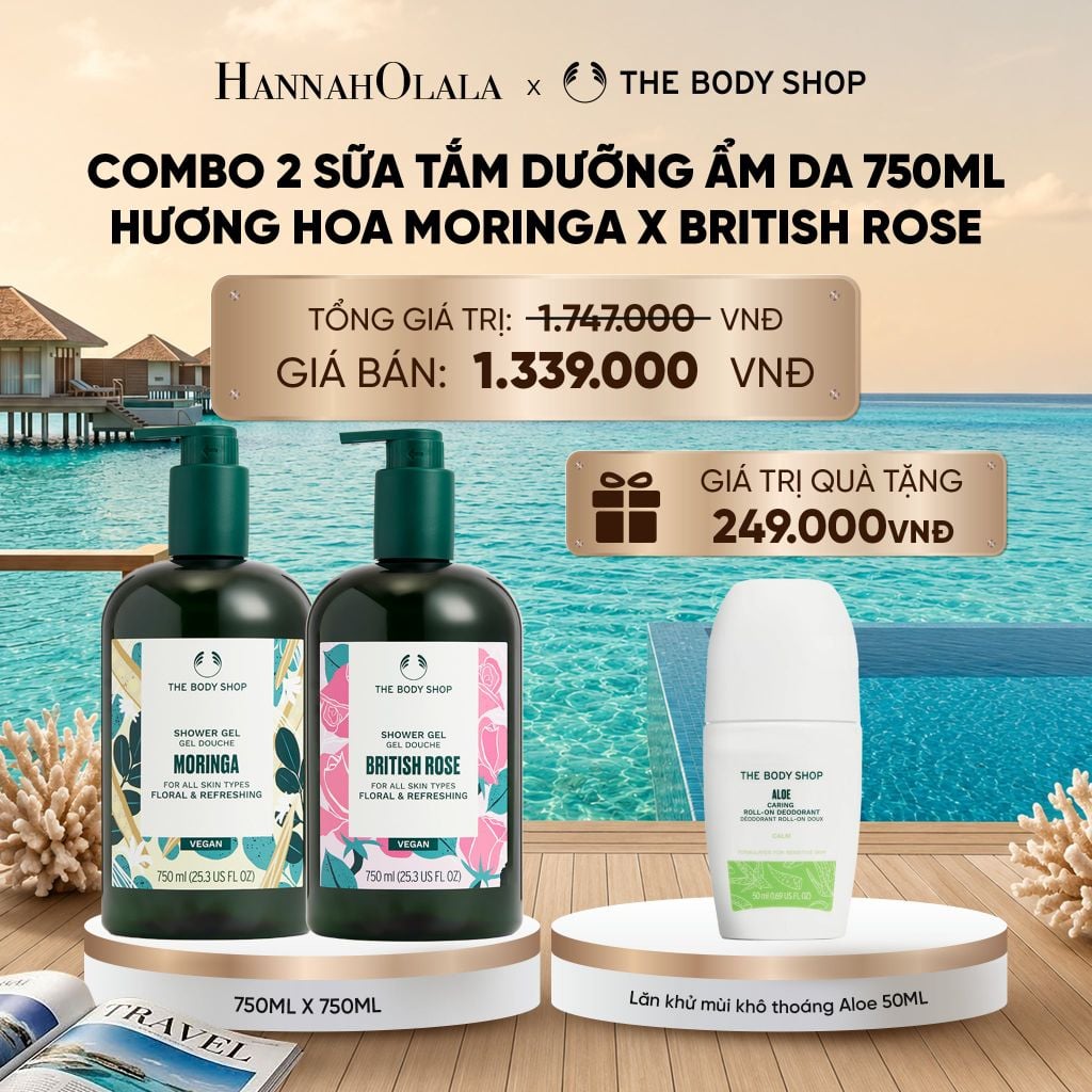  COMBO 2 SỮA TẮM THIÊN NHIÊN DƯỠNG ẨM NGÁT HƯƠNG 750ML - MORINGA X BRITISH ROSE_ D541 