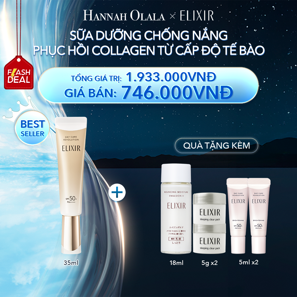  A54_[FLASH DEAL] DEAL 9: SỮA CHỐNG NẮNG PHỤC HỒI COLLAGEN TỪ CẤP ĐỘ TẾ BÀO ELIXIR DAY CARE REVOLUTION SPF50+ 35ML 