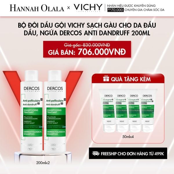  C34_DEAL 9: BỘ ĐÔI DẦU GỘI VICHY SẠCH GÀU CHO DA ĐẦU DẦU, NGỨA DERCOS ANTI DANDRUFF 200ML 