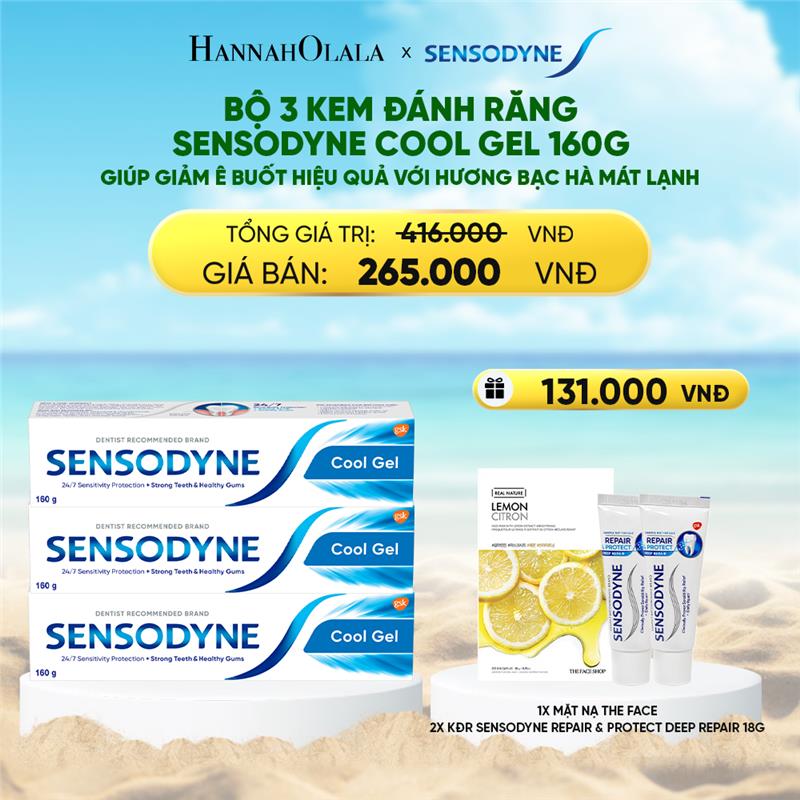 A517_deal 9: bộ 3 kem đánh răng sensodyne cool gel 160g giúp giảm ê buốt hiệu quả với hương bạc hà mát lạnh